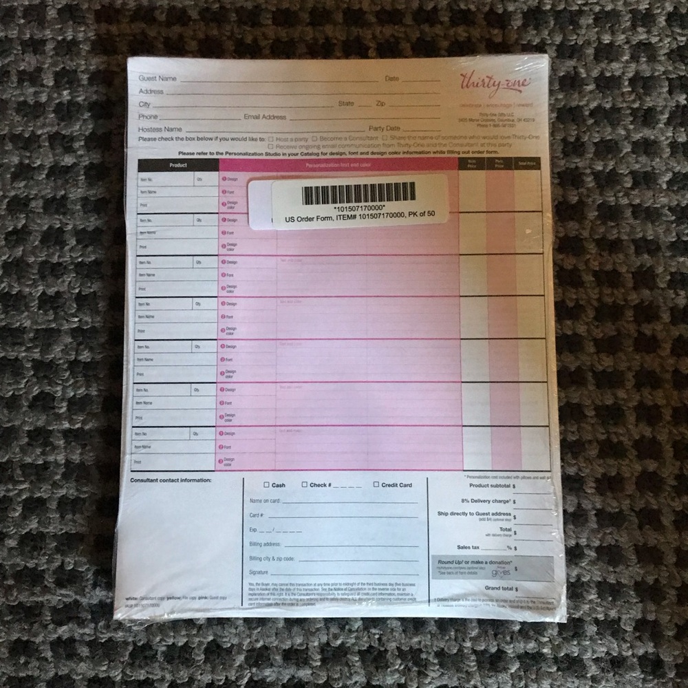 Thirty-one order forms